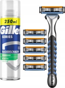 GILLETTE SENSOR 3 ZESTAW PODARUNKOWY MĘSKI MASZYNKA + 6 OSTRZY + PIANKA 250 1