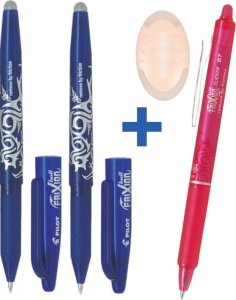 2x Długopis Pilot Frixion Niebieski + Długopis Pilot Frixion Cliker (Kolor losowy) + Gumka (Kolor losowy) ZESTAW 1