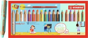Kredki Stabilo Woody 3in1 18 sztuk Pastelowe + Temperówka + Pędzel 1