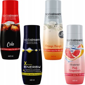 Zestaw 4 koncentratów SodaStream Cola+Energy+Grapefruit+Orange-Mango 1