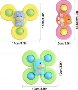 OEM Fidget Spinner z przyssawką , Sensoryczna zabawka do Kąpieli - Dinozaury 3 sztuki 8