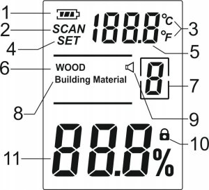 BEZINWAZYJNY WILGOTNOŚCIOMIERZ INDUKCYJNY DREWNA MAT. BUDOWLANYCH TERMOMETR 10