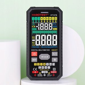 Habotest CYFROWY MULTIMETR UNIWERSALNY TRUE RMS NCV TERMOPARA PRZEWODY ETUI BATERIE 8