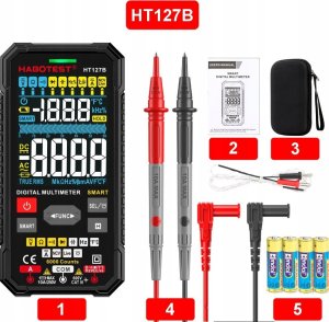 Habotest CYFROWY MULTIMETR UNIWERSALNY TRUE RMS NCV TERMOPARA PRZEWODY ETUI BATERIE 9