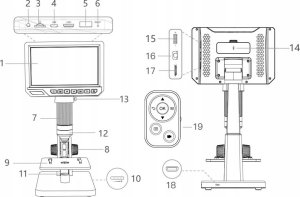 MIKROSKOP CYFROWY PROFESJONALNY 2000x 12MP 11LED EKRAN HD 7" 32GB MicroSD 15