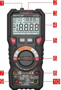MULTIMETR RĘCZNY CYFROWY MIERNIK CIĄGŁOŚCI NAPIĘCIA RMS NCV WOLTOMIERZ LCD 14