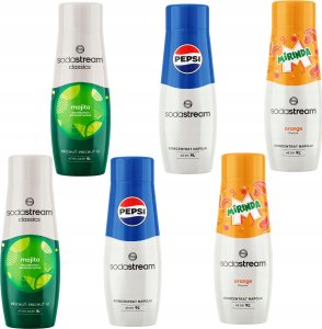 ZESTAW SYROPÓW SODASTREAM 2x PEPSI Cola, 2x MIRINDA, 2x MOJITO Koncentraty 1
