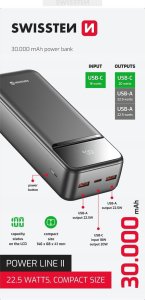 SWISSTEN, Powerbank, POWER LINE II, Li-Pol, 5/9/12V, do �adowania telefon�w i innych urz�dze�, 22013948, 30000mAh, czarna 1