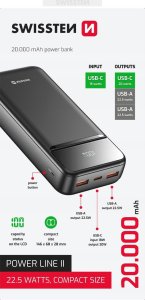 SWISSTEN, Powerbank, POWER LINE II, Li-Pol, 5/9/12V, do �adowania telefon�w i innych urz�dze�, 22013947, 20000mAh, czarna 1