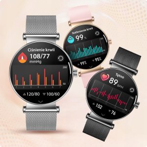 SMARTWATCH ZEGAREK DAMSKI ROZMOWY MENU PL CIŚNIENIE POWIADOMIENIA 2 paski 10