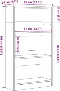 vidaXL Regał biblioteczny Czarny Dąb 60x24x109 cm Drewno klejone 9