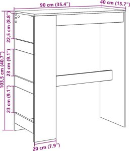 vidaXL Stolik barowy z półkami, czarny dąb, 90x40x103,5 cm 10
