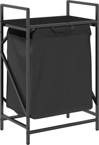 Kosz na pranie vidaXL Kosz na pranie 1 komora z półką, czarny dąb 2