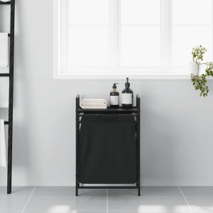 Kosz na pranie vidaXL Kosz na pranie 1 komora z półką, czarny dąb 3