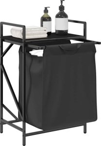 Kosz na pranie vidaXL Kosz na pranie 1 komora z półką, czarny dąb 4