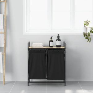 vidaXL Kosz na pranie 2 przegrody z półką, dąb sonoma 3