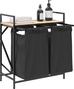 vidaXL Kosz na pranie 2 przegrody z półką, dąb sonoma 4