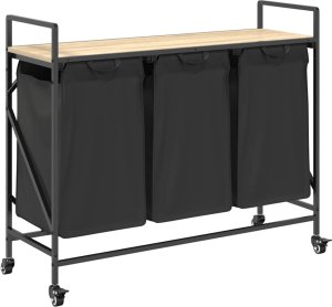 Kosz na pranie vidaXL Kosz na pranie 3 przegrody z kółkami, dąb sonoma 2