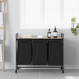 Kosz na pranie vidaXL Kosz na pranie 3 przegrody z kółkami, dąb sonoma 3