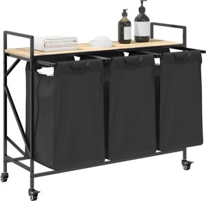 Kosz na pranie vidaXL Kosz na pranie 3 przegrody z kółkami, dąb sonoma 4