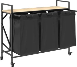 Kosz na pranie vidaXL Kosz na pranie 3 przegrody z kółkami, dąb sonoma 5