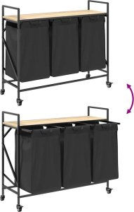 Kosz na pranie vidaXL Kosz na pranie 3 przegrody z kółkami, dąb sonoma 9