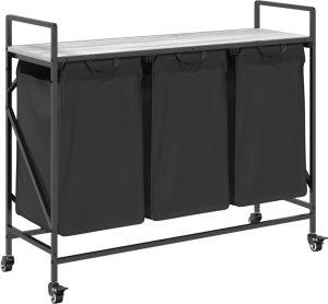 vidaXL Kosz na pranie 3 przegrody z kółkami, szary dąb sonoma 2