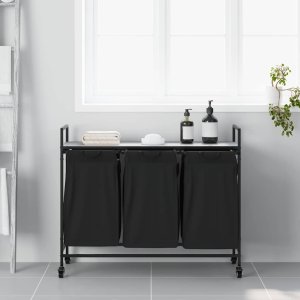 vidaXL Kosz na pranie 3 przegrody z kółkami, szary dąb sonoma 3