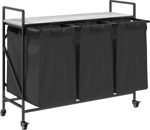 vidaXL Kosz na pranie 3 przegrody z kółkami, szary dąb sonoma 5