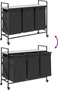 vidaXL Kosz na pranie 3 przegrody z kółkami, szary dąb sonoma 9