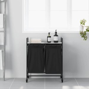 Kosz na pranie vidaXL Kosz na pranie 2 przegrody z kółkami, szary dąb sonoma 3