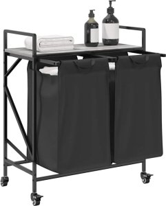 Kosz na pranie vidaXL Kosz na pranie 2 przegrody z kółkami, szary dąb sonoma 4