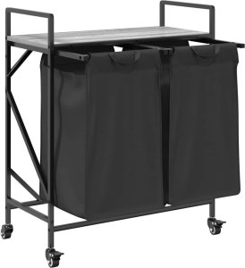 Kosz na pranie vidaXL Kosz na pranie 2 przegrody z kółkami, szary dąb sonoma 5