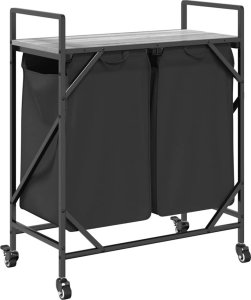 Kosz na pranie vidaXL Kosz na pranie 2 przegrody z kółkami, szary dąb sonoma 8