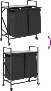 Kosz na pranie vidaXL Kosz na pranie 2 przegrody z kółkami, szary dąb sonoma 9