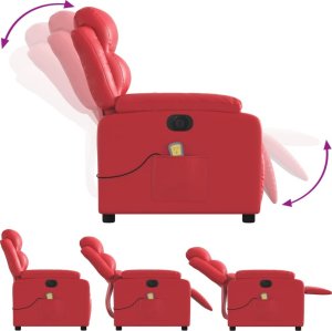 vidaXL Rozkładany fotel masujący, elektryczny, czerwony, ekoskóra 6