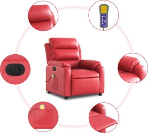 vidaXL Rozkładany fotel masujący, elektryczny, czerwony, ekoskóra 7