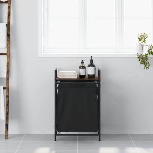 Kosz na pranie vidaXL Kosz na pranie 1 komora z półką, przydymiony dąb 3