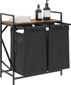 vidaXL Kosz na pranie 2 przegrody z półką, przydymiony dąb 4