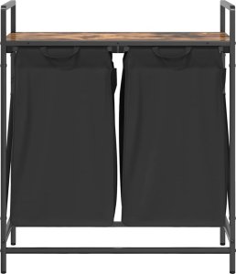 vidaXL Kosz na pranie 2 przegrody z półką, przydymiony dąb 6