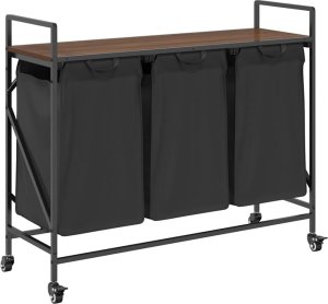 Kosz na pranie vidaXL Kosz na pranie 3 przegrody z kółkami, brązowy dąb 2