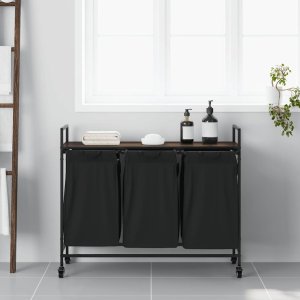 Kosz na pranie vidaXL Kosz na pranie 3 przegrody z kółkami, brązowy dąb 3