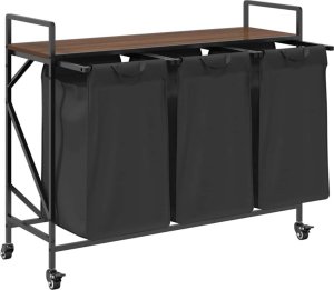 Kosz na pranie vidaXL Kosz na pranie 3 przegrody z kółkami, brązowy dąb 5