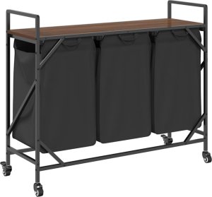 Kosz na pranie vidaXL Kosz na pranie 3 przegrody z kółkami, brązowy dąb 8