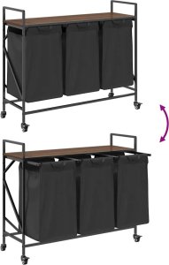 Kosz na pranie vidaXL Kosz na pranie 3 przegrody z kółkami, brązowy dąb 9