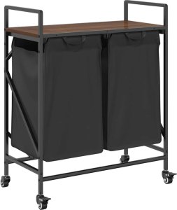 Kosz na pranie vidaXL Kosz na pranie 2 przegrody z kółkami, brązowy dąb 2