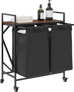 Kosz na pranie vidaXL Kosz na pranie 2 przegrody z kółkami, brązowy dąb 4