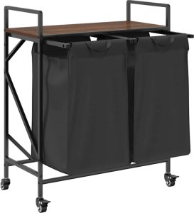 Kosz na pranie vidaXL Kosz na pranie 2 przegrody z kółkami, brązowy dąb 5