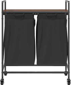 Kosz na pranie vidaXL Kosz na pranie 2 przegrody z kółkami, brązowy dąb 6