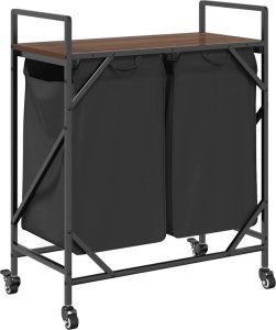 Kosz na pranie vidaXL Kosz na pranie 2 przegrody z kółkami, brązowy dąb 8